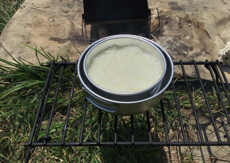 EPI アルミ6点食器セットを使った水蒸気炊飯 完成