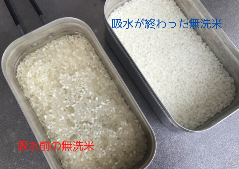 無洗米 吸水前と吸水後の比較