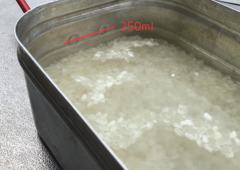メスティンの中に無洗米1合とお水230mlを入れて浸漬